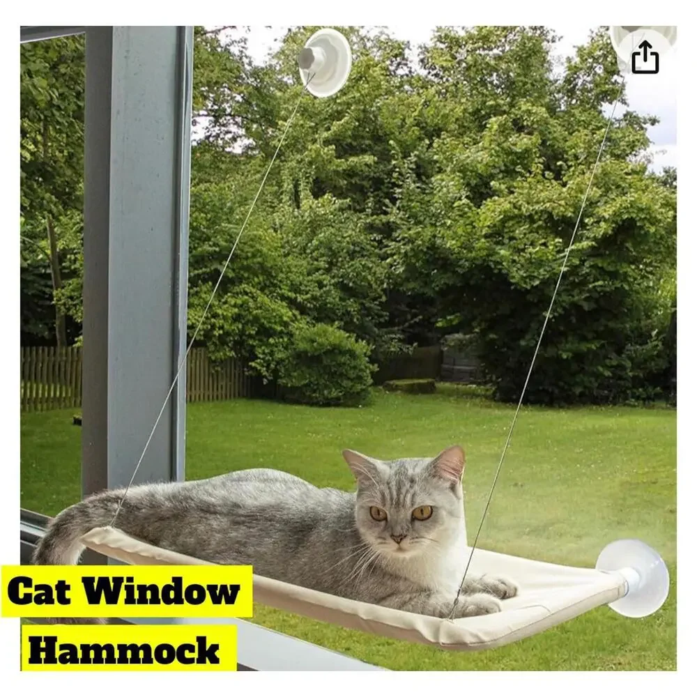 Cat Bed Window Hammock Shelf Perch, Raised Resting Post for Large or Small Cats